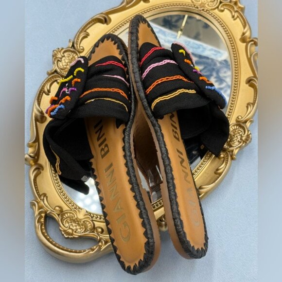🆕 GIANNI BINI 🧿 NWOB JaxsonTwo Black & Rainbow Striped Linen Slide Sandal, Sz6 - Picture 11 of 15